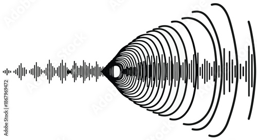 Abstract representation of sound waves expanding outwards with energy