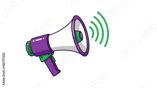 Colorful megaphone with sound waves