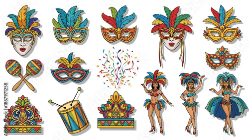 Colorful carnival masks and costumes for festive celebration