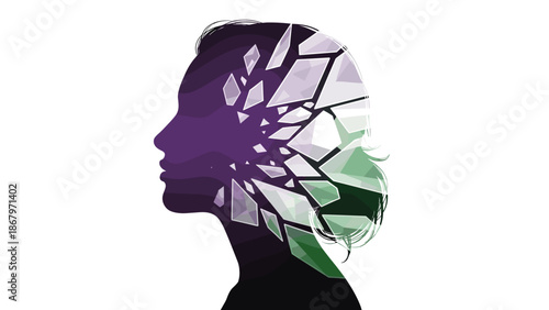 Silhouette of a human head with shattered glass effect dark