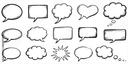 Hand-drawn speech and thought bubbles in various shapes on a white background speech bubble comic