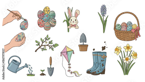 Collection of gardening and springtime icons including flowers