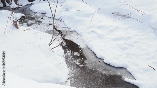 氷の下を流れる小川