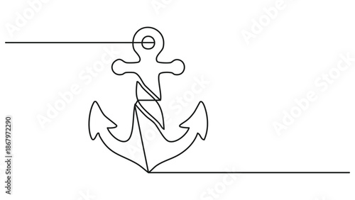 Single flowing line art minimal illustration simple black line anchor