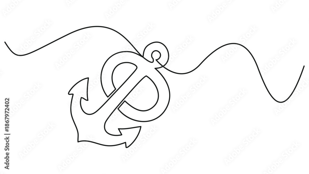 Obraz premium Modern single stroke line clean outline style circular nautical emblem with anchor
