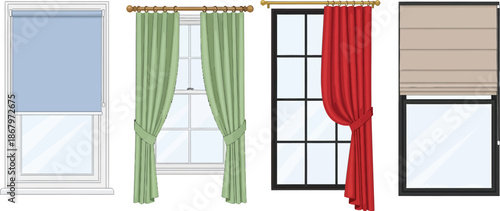 Collection of four different window treatments with various styles