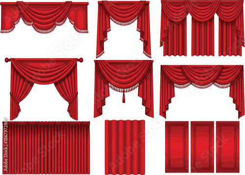 Collection of elegant red stage curtains and drapes