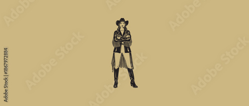 Woman in cowboy hat and fringed jacket