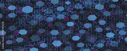 Dark technology hexagonal vector background. Abstract blue bright energy flashes under hexagon in dark technology modern futuristic background vector illustration. Gray honeycomb texture grid.