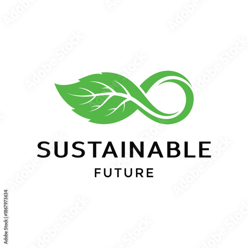 vibrant green leaf merges with infinity symbol for sustainable eco-friendly environmental protection or future responsibility logo design
