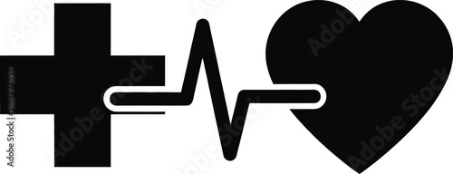 Medical cross and heart rate symbol combination