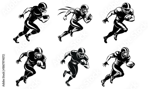 Dynamic American Football Player Running Back Illustrations Set