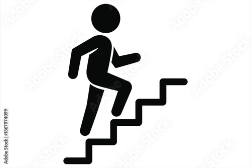 Silhouette of person running up stairs on a white background steps upward