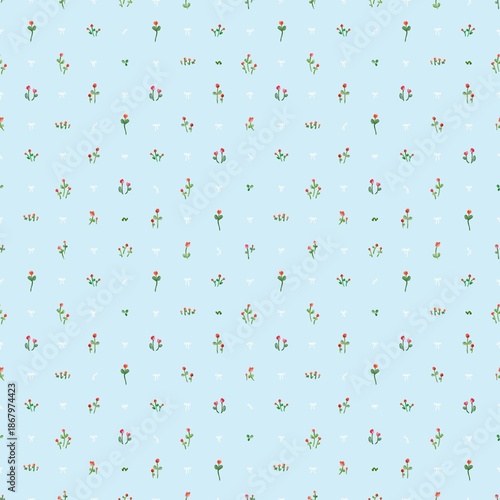 Seamless pattern, Lovely flower and bumblebee hand drawing series, Cute, cozy and Friendly, Watercolor