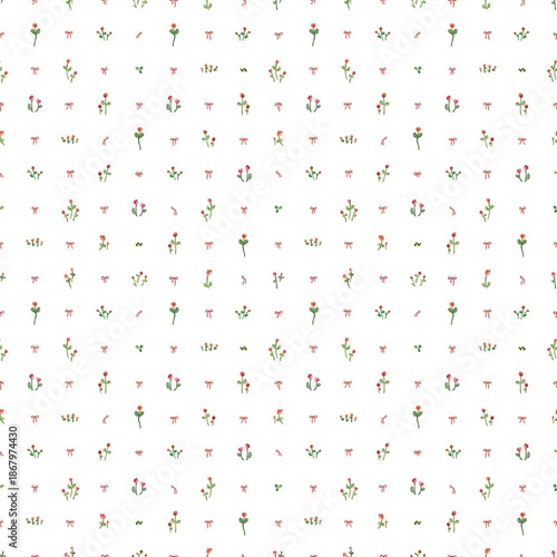 Seamless pattern, Lovely flower and bumblebee hand drawing series, Cute, cozy and Friendly, Watercolor