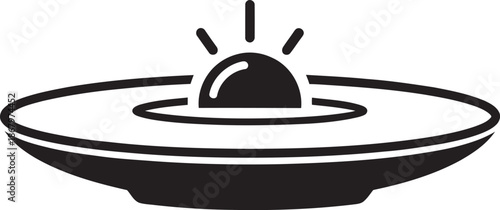 Logo of a saucer forming stylized plate with tiny sun rising flat two-color minimalist design