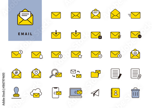 メール操作・管理を表すシンプルな封筒アイコンセット（UI・Web用）