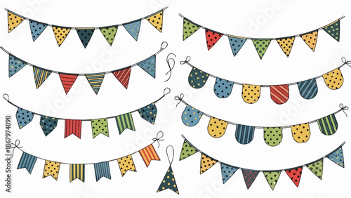 Colorful festive bunting flags for celebration and decoration.