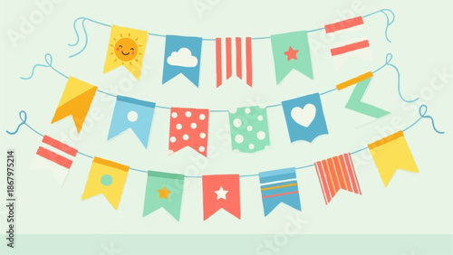 Colorful Bunting Flags Decoration for Celebration Party.