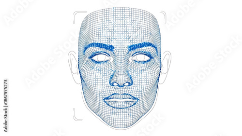 A blue and white illustration of a human face on transparent background