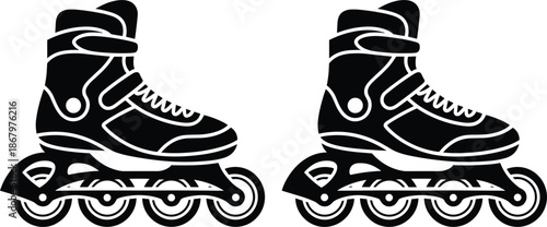 Two Black Silhouette Icons of Inline Roller Skates inline skates skating