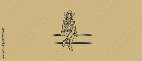 Cowgirl leaning on a wall and smoking a cigarette