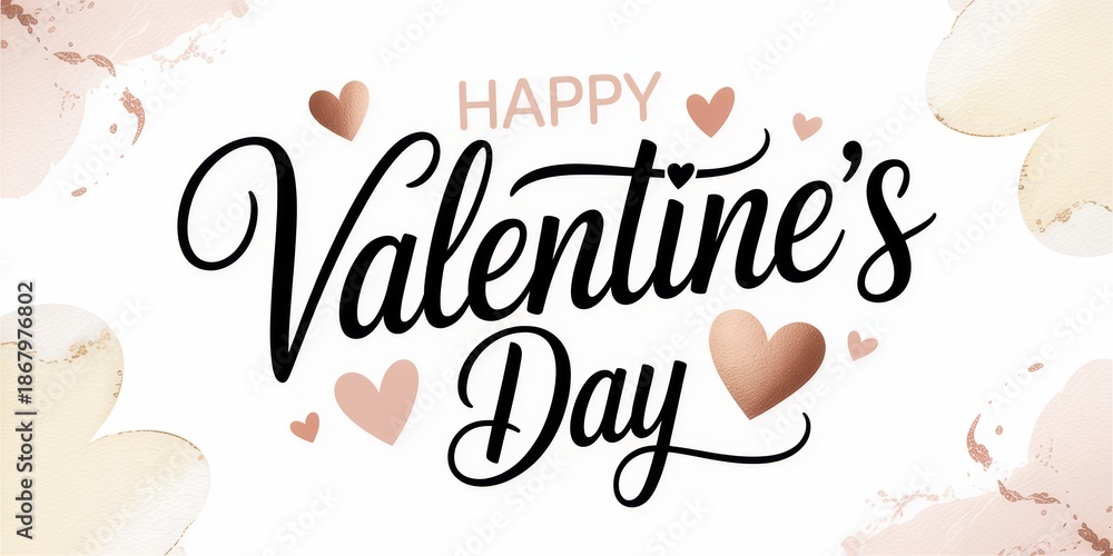 Fototapeta premium Happy valentine's day calligraphy text with watercolor hearts