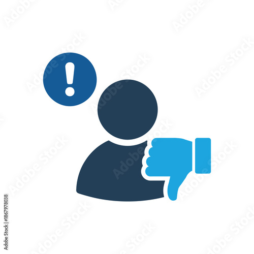disapproving person with exclamation mark  unhappy user