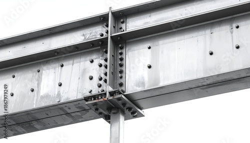 Steel beam framework detail, bolted connections, support structure