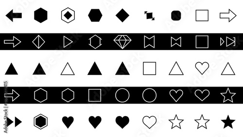An organized grid showcases a diverse collection of geometric shapes and directional arrows in various styles.