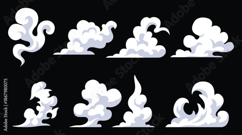 Comic smoke set. Comic energy explosion. Smoke clouds, puff, mist, fog effects template	