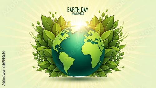 Vibrant Earth Day illustration promoting eco awareness with green globe