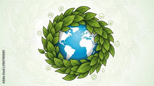 Eco friendly globe with green leaves symbolizing environmental conservation
