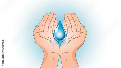 Hands cradling a sparkling blue water droplet symbolizing conservation