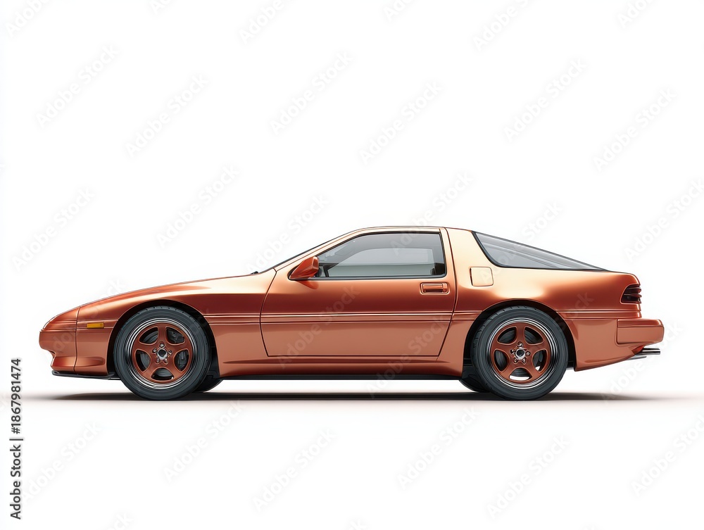 Naklejka premium Copper Colored Sports Coupe with Black Accented Wheels on White Background