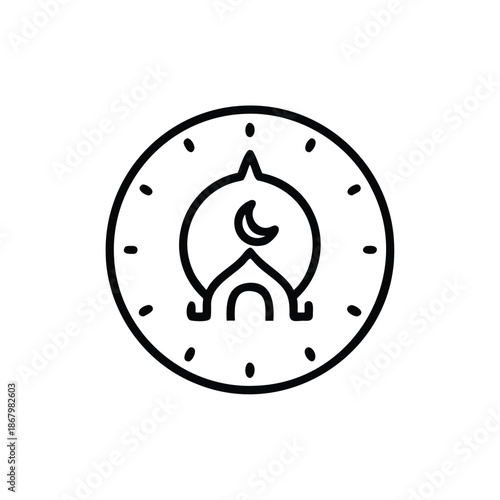 Islamic Prayer Time Clock Line Icon Crescent Moon