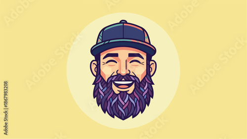 Happy bearded man wearing a cap smiling with joy.