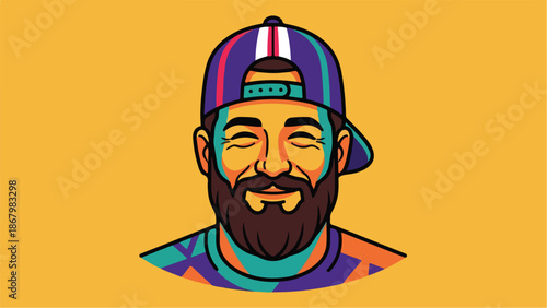 Smiling man with a beard wearing a colorful cap.