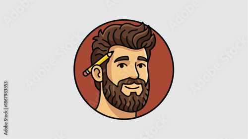 Creative man with a pencil in his hair artistic portrait.