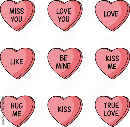Valentine Conversation Heart Set – Cute Romantic Love Message Vector