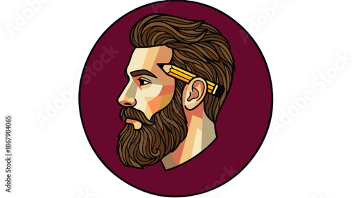 Creative man with pencil behind his ear artistic concept.