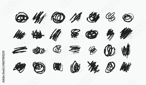 Hand drawn crayon scribble brush strokes appear as a playful vector set showing childish doodle lines and textures ideal for creative backgrounds education kids design marketing and fun branding