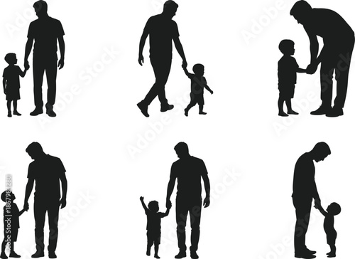 Father and Child Silhouette Set – Parenting Family Moment Vector Collection