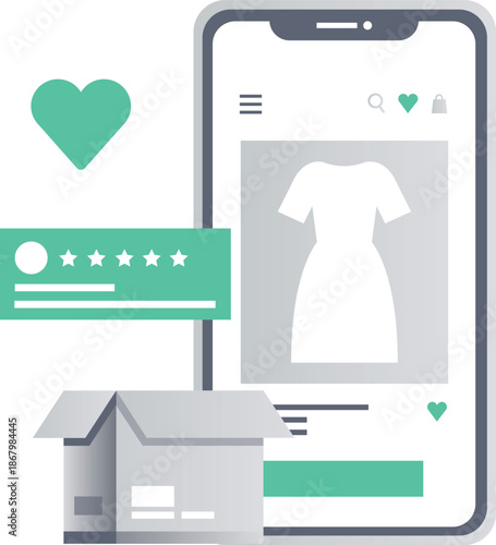 Mobile shopping app illustration, flat minimal ecommerce delivery vector
