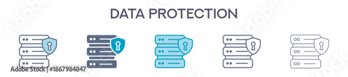 Data Protection Element For Design Graphic - Multi Styles. Vector Illustration Of Two Colored And Black. Multiple Icons Designs Can Be Used For Mobile, Ui, Web 