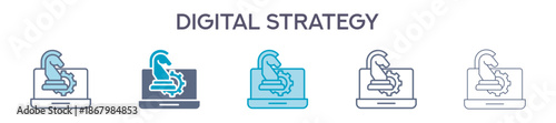Digital Strategy Element For Design Graphic - Multi Styles. Vector Illustration Of Two Colored And Black. Multiple Icons Designs Can Be Used For Mobile, Ui, Web 