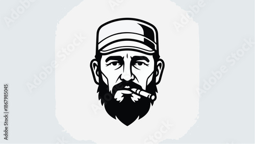Portrait of a man with a beard and a cigar wearing a cap.