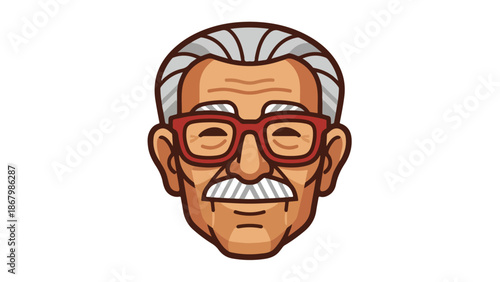 Smiling elderly man with glasses a cartoon illustration.