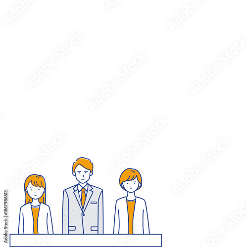 Business team having a meeting with copy space,余白のある会議で話を聞くビジネスチームのイラスト(color variation)