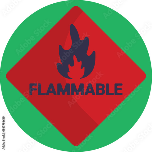 Flammable material warning sign, fire hazard icon, flat safety symbol
